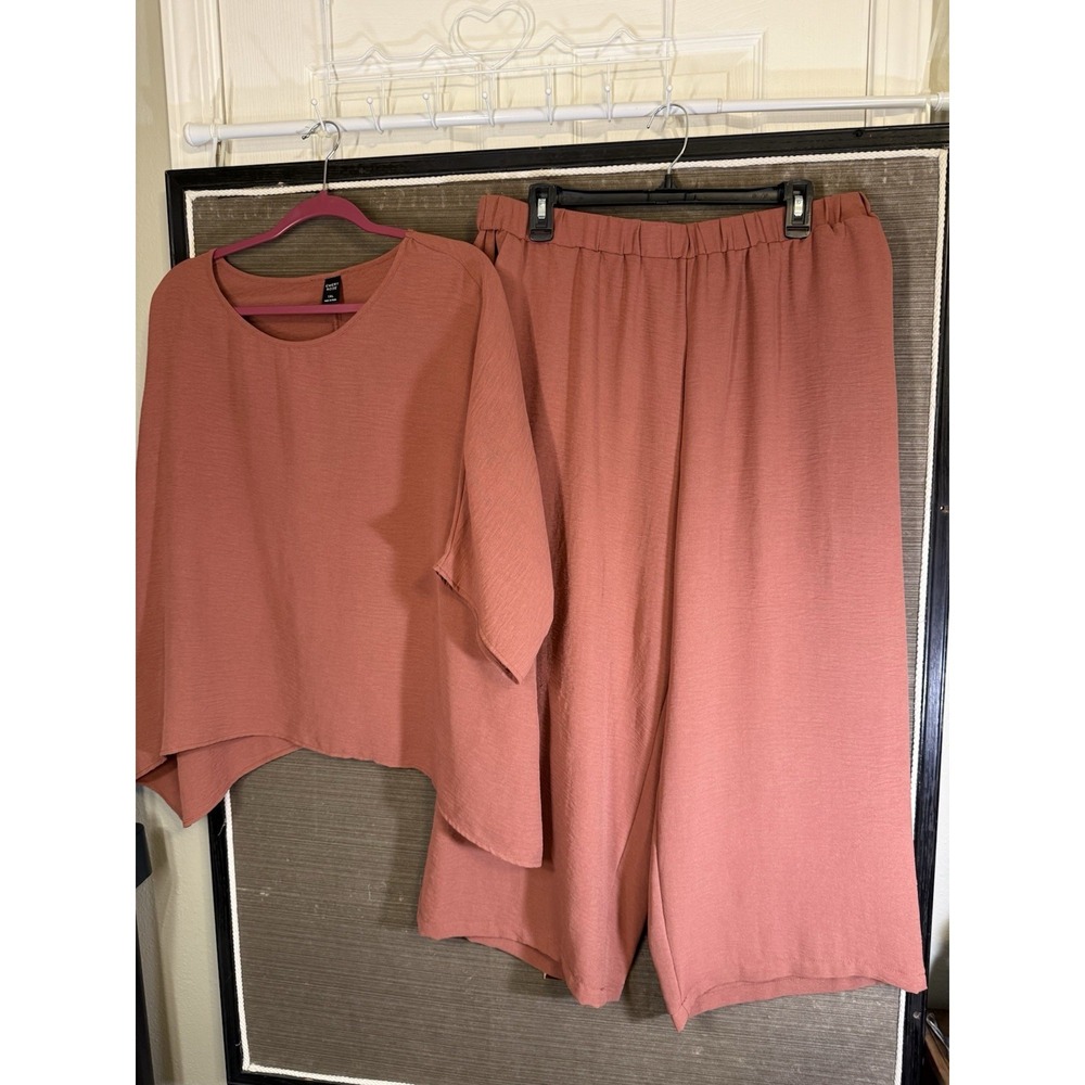 EMERY ROSE 1X Rusty Mauve Top & Wide Leg Capri Set Work Teacher Occasions